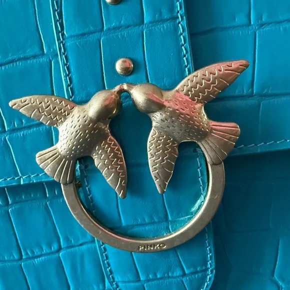 💙💚Pinko Blue and Gold Shoulder Bag with Croc Embossed Texture 💙💚 - Picture 2 of 9